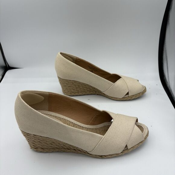 Adrienne Vittadini Sandals Womens 9.5 Bailee Espadrille Wedge Tan Peep Toe‎ B4 - Picture 8 of 10